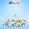Bộ Trà Dáng Vuông Vẽ Sen Xanh Quà Tặng Đại Hội Đại Biểu Hội LHPN DH-AC10
