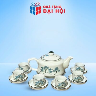 Bộ Trà Dáng Vuông Vẽ Sen Xanh Quà Tặng Đại Hội Đại Biểu Hội LHPN DH-AC10