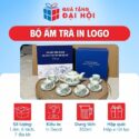 Bộ Trà Dáng Vuông Vẽ Sen Xanh Quà Tặng Đại Hội Đại Biểu Hội LHPN DH-AC10