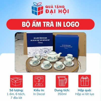Bộ Trà Dáng Vuông Vẽ Sen Xanh Quà Tặng Đại Hội Đại Biểu Hội LHPN DH-AC10