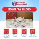 Bộ Ấm Trà Kẻ Miệng Vàng Vẽ Hoa Sen Quà Tặng Đại Hội Đảng Cấp Xã DH-AC08