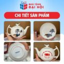 Bộ Ấm Trà Kẻ Miệng Vàng Vẽ Hoa Sen Quà Tặng Đại Hội Đảng Cấp Xã DH-AC08