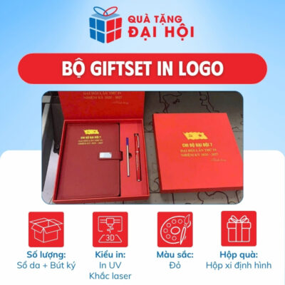 Bộ Giftset Gồm Sổ Da Dán Gáy Và Bút Kim Loại Quà Tặng Đại Hội Đảng DH-GS08