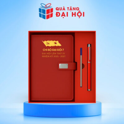 Bộ Giftset Gồm Sổ Da Dán Gáy Và Bút Kim Loại Quà Tặng Đại Hội Đảng DH-GS08