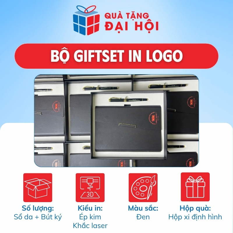 Bộ Quà Tặng 2 Món Sổ Da Và Bút Ký Quà Tặng Đại Hội Đảng DH-GS06