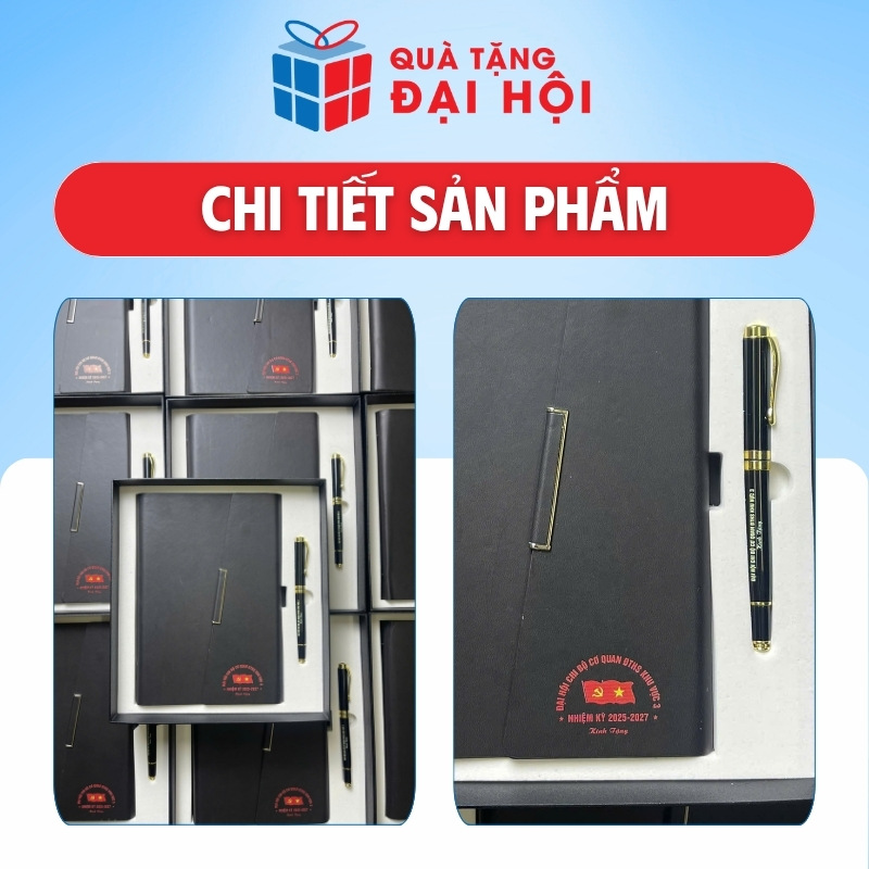 Bộ Quà Tặng 2 Món Sổ Da Và Bút Ký Quà Tặng Đại Hội Đảng DH-GS06