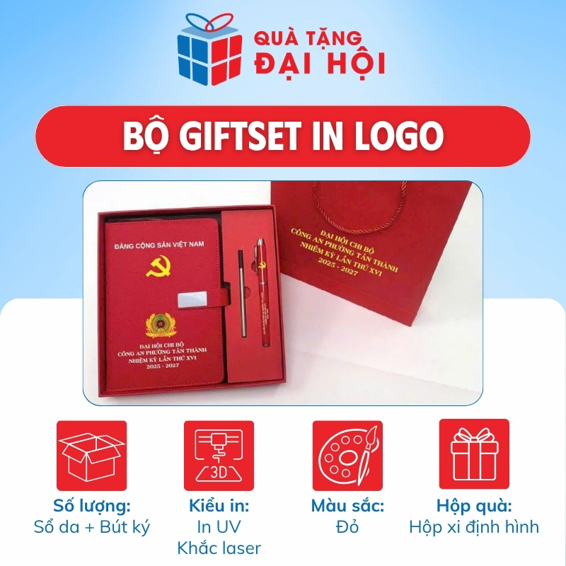 Bộ Giftset Full Bộ Sổ Bút Hộp Túi Cùng Màu Quà Tặng Đại Biểu Đại Hội Chi Bộ DH-GS07