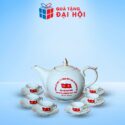 Bộ Ấm Chén Bưởi Lửa Kẻ Viền Vàng Kim Quà Tặng Đại Hội Đảng Bộ SH-AC09