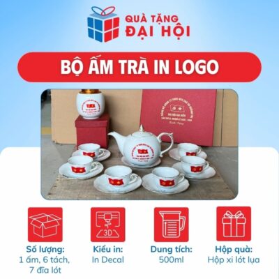 Bộ Ấm Chén Bưởi Lửa Kẻ Viền Vàng Kim Quà Tặng Đại Hội Đảng Bộ SH-AC09