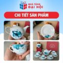 Bộ Ấm Chén Bưởi Lửa Kẻ Viền Vàng Kim Quà Tặng Đại Hội Đảng Bộ SH-AC09