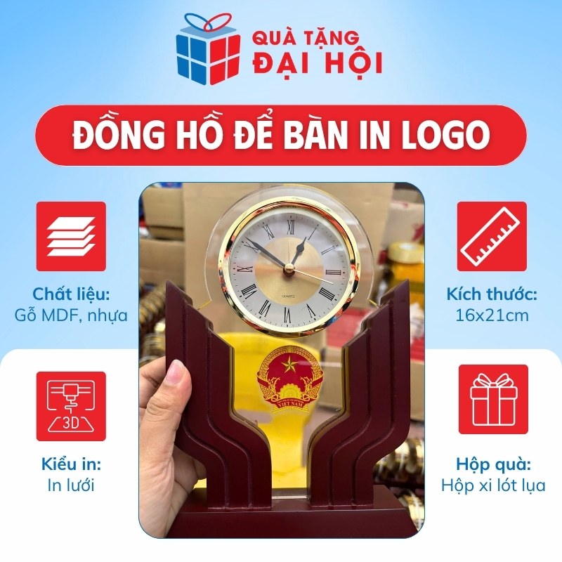 Đồng Hồ Để Bàn Đế Gỗ Quà Tặng Đại Hội Hội Đồng Nhân Dân DH-DHDB03
