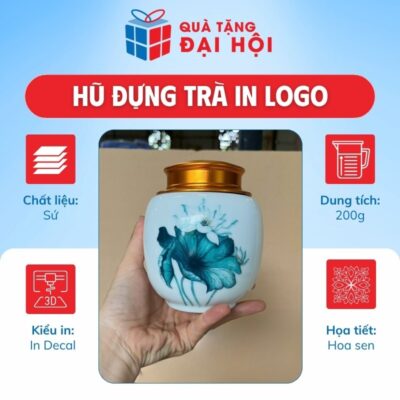 Hũ Đựng Trà Vẽ Sen Xanh Quà Tặng Đại Hội Đảng Bộ DH-HDT04