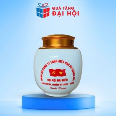 Hũ Đựng Trà Vẽ Sen Xanh Quà Tặng Đại Hội Đảng Bộ DH-HDT04